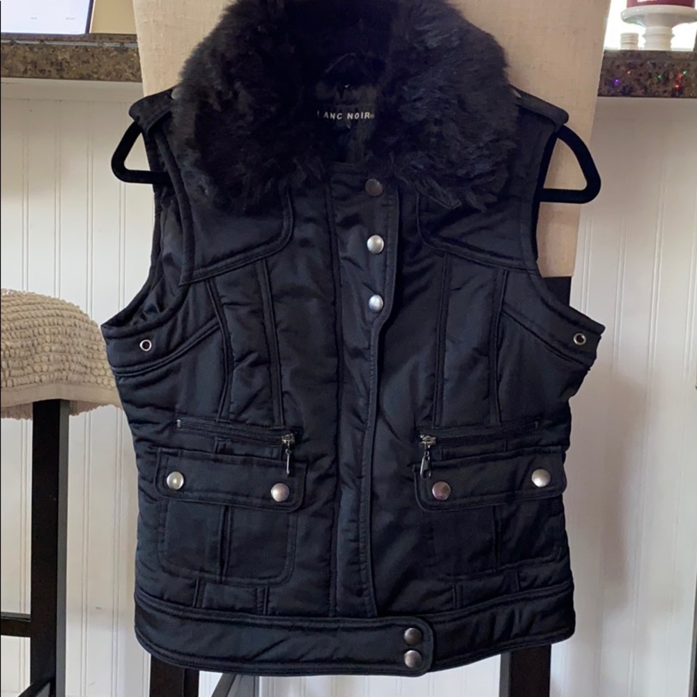 Insulated Biker Style Vest with Faux Fur Collar